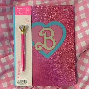 Barbie Glitter Heart Notebook and Jewel-Topped Pen - Hot Pink